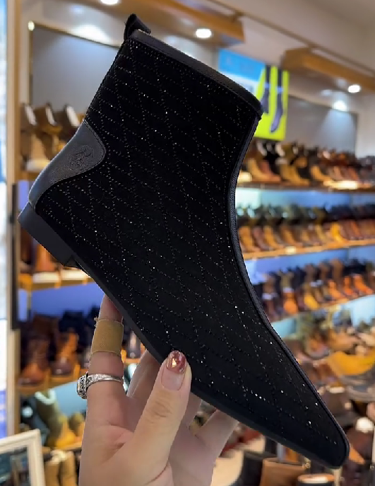 Sparkly Black Rhinestone Ankle Boots