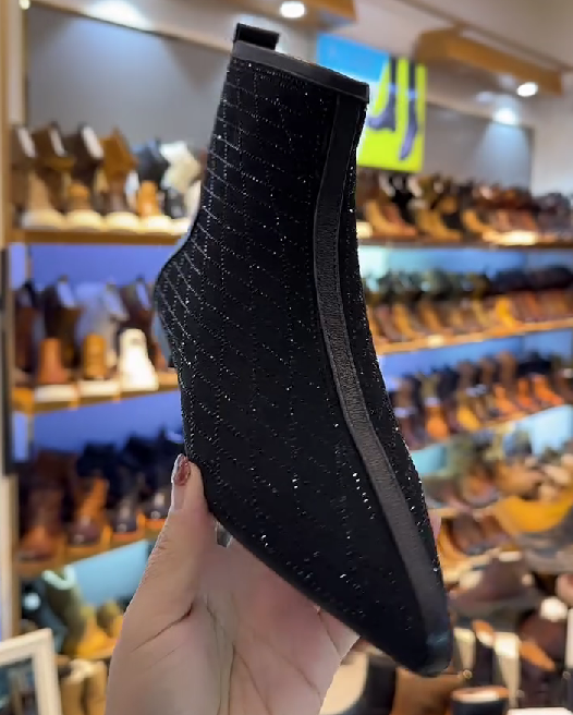 Sparkly Black Rhinestone Ankle Boots