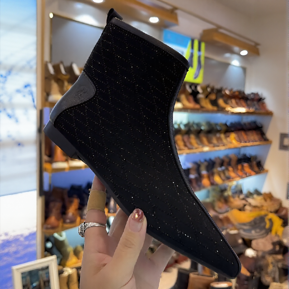 Sparkly Black Rhinestone Ankle Boots