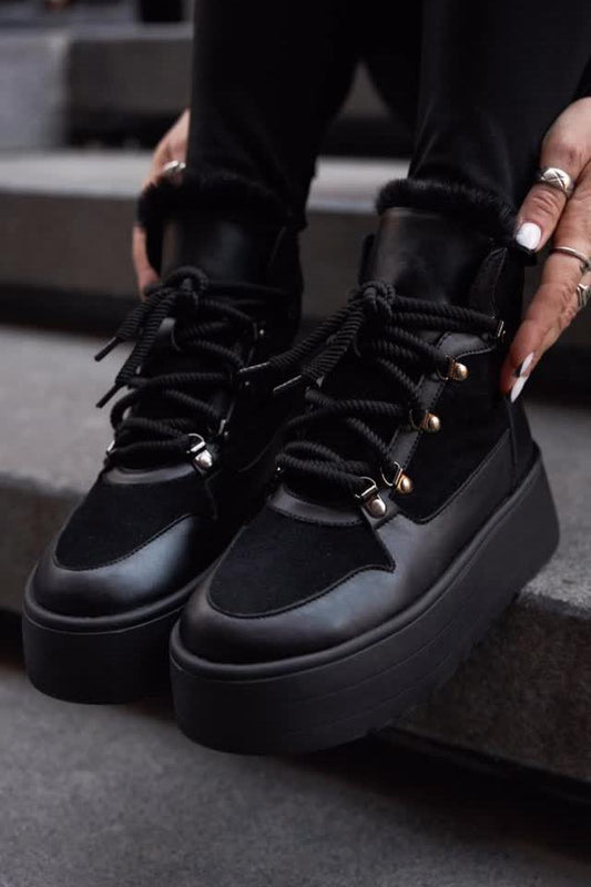 Black Faux Fur Platform Boots