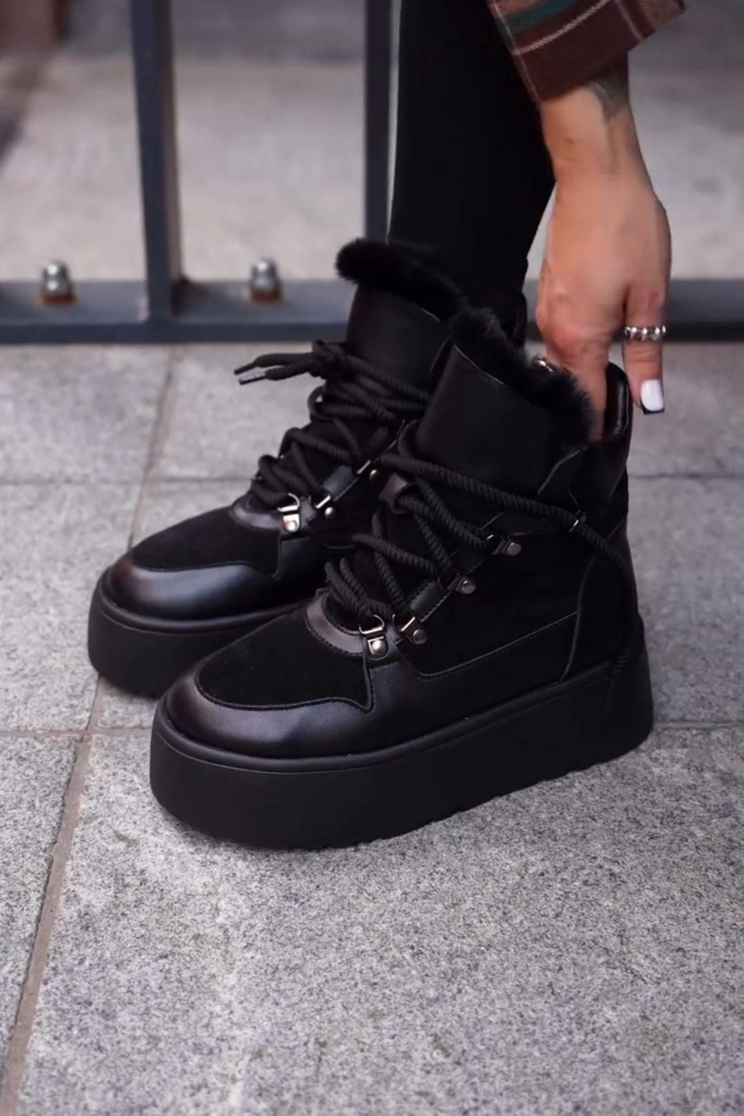 Black Faux Fur Platform Boots