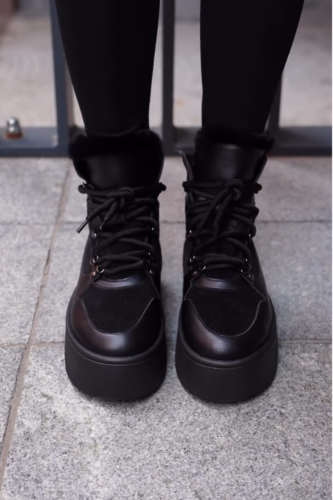 Black Faux Fur Platform Boots