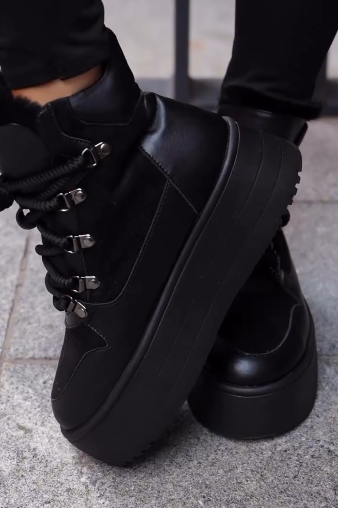 Black Faux Fur Platform Boots