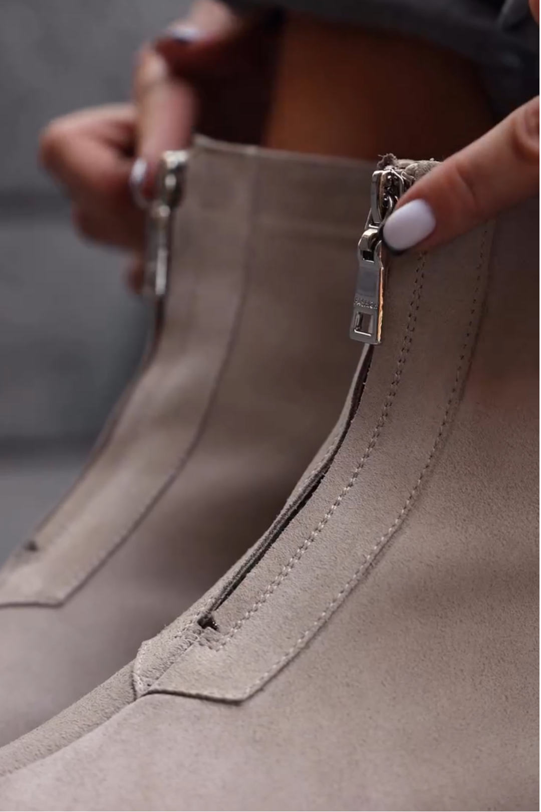 Beige Suede Platform Ankle Boots