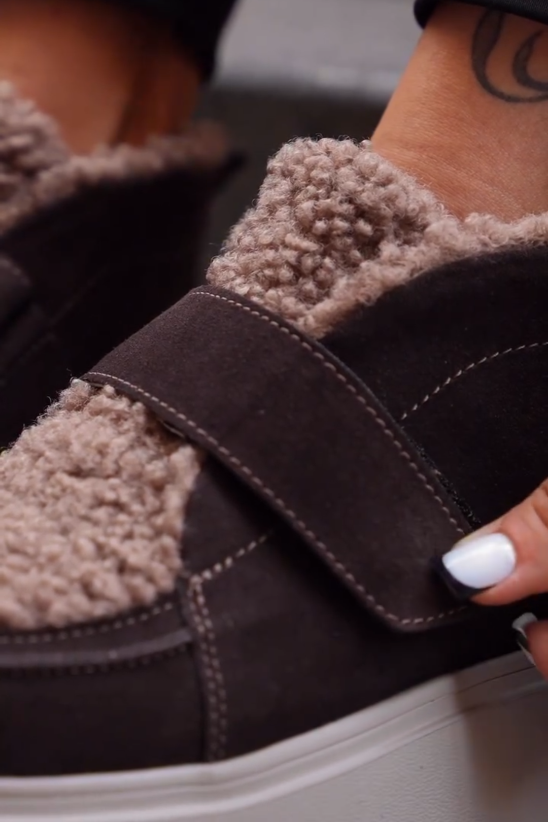 Brown Shearling Platform Sneakers