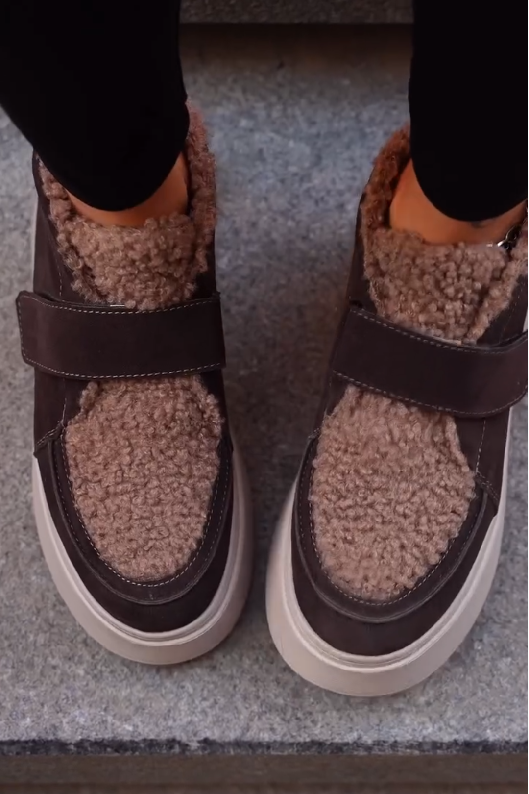 Brown Shearling Platform Sneakers