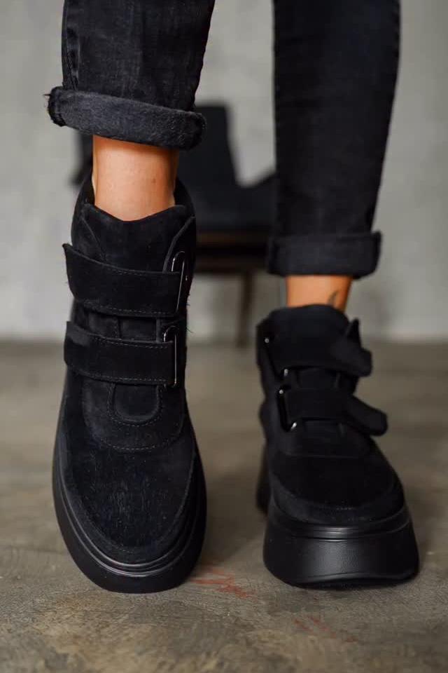 Black Velcro Platform High Top Sneakers