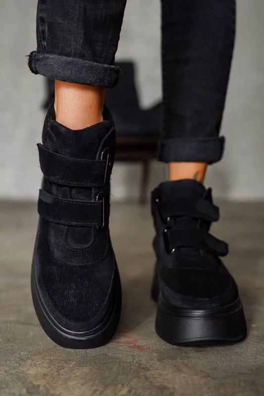 Black Velcro Platform High Top Sneakers