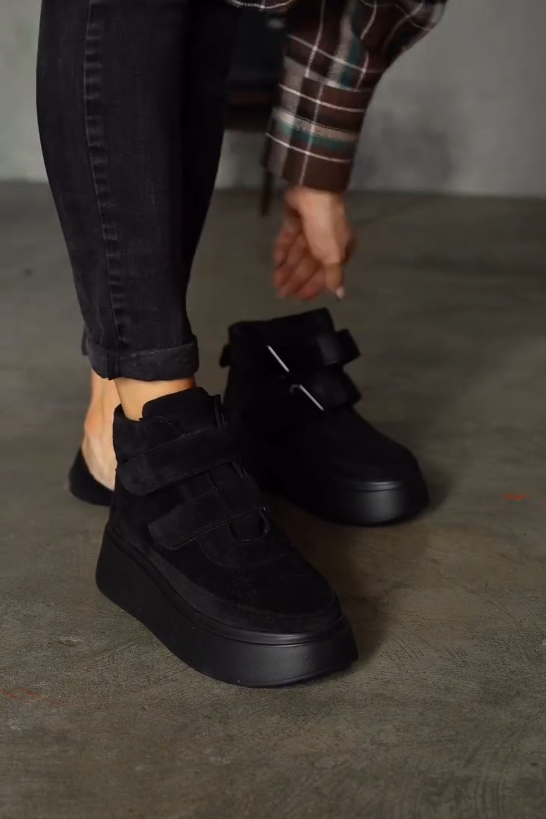 Black Velcro Platform High Top Sneakers