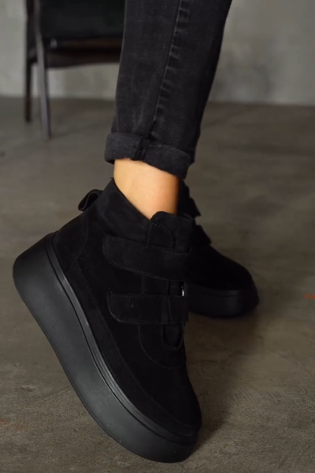 Black Velcro Platform High Top Sneakers