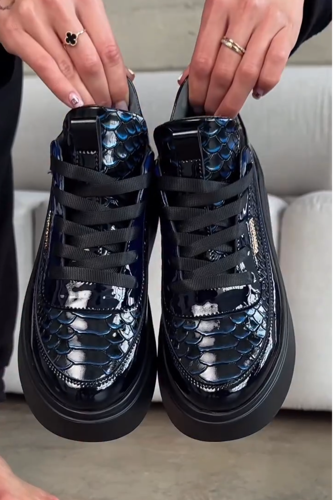 Snakeskin - Embossed Patent Platform Sneakers