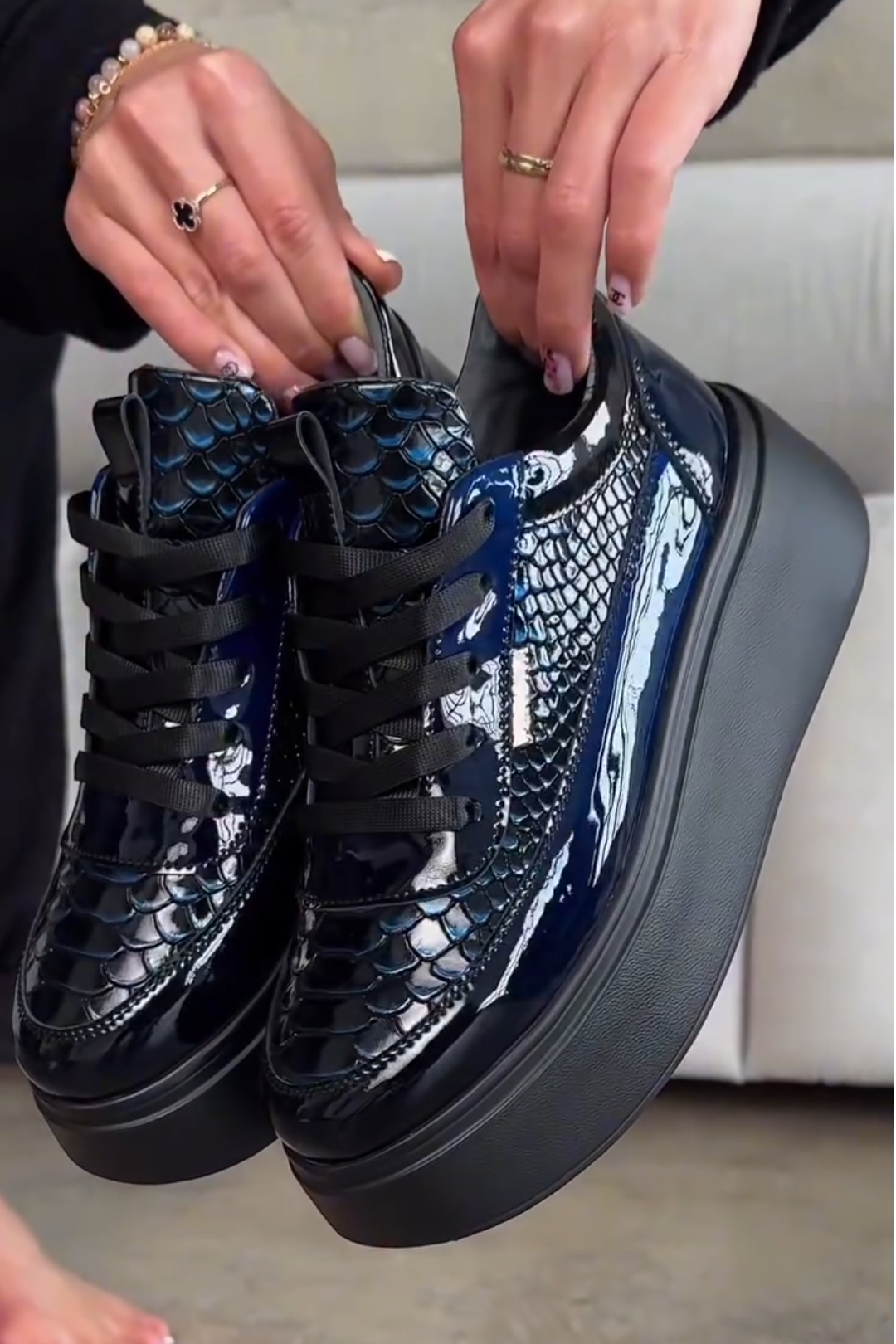 Snakeskin - Embossed Patent Platform Sneakers