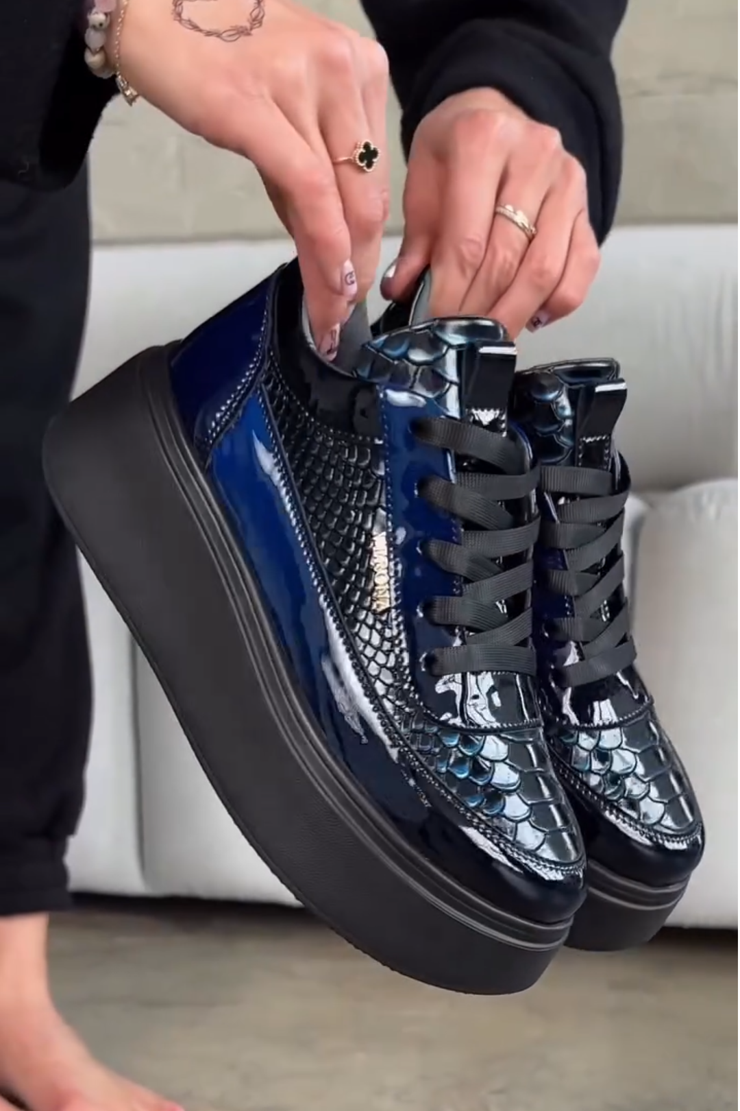 Snakeskin - Embossed Patent Platform Sneakers