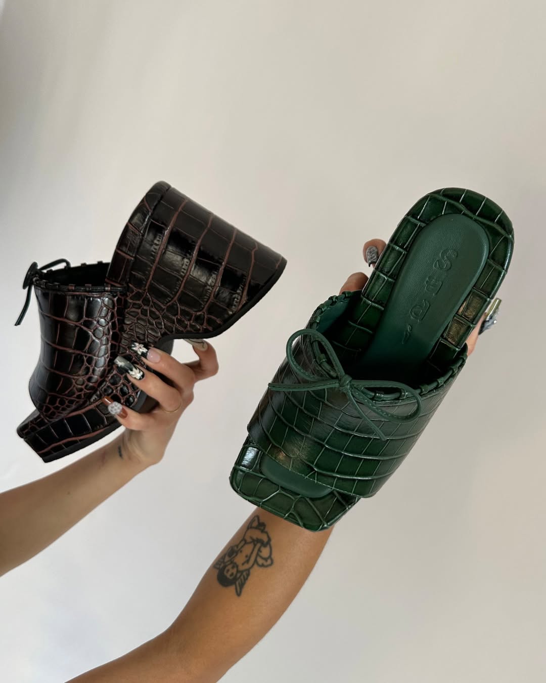 Croc Embossed Platform Mules