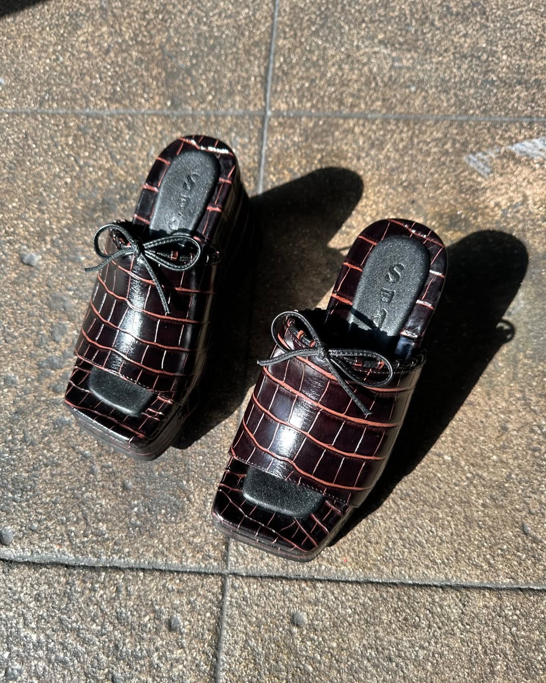 Croc Embossed Platform Mules