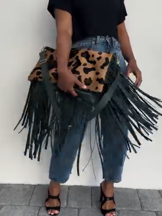 Leopard Print Fringe Crossbody Bag