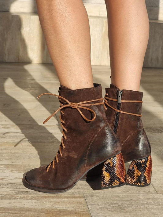 Snake - Heel Lace - Up Ankle Boots