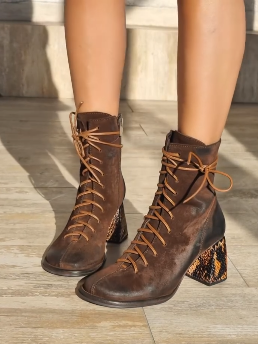 Snake - Heel Lace - Up Ankle Boots