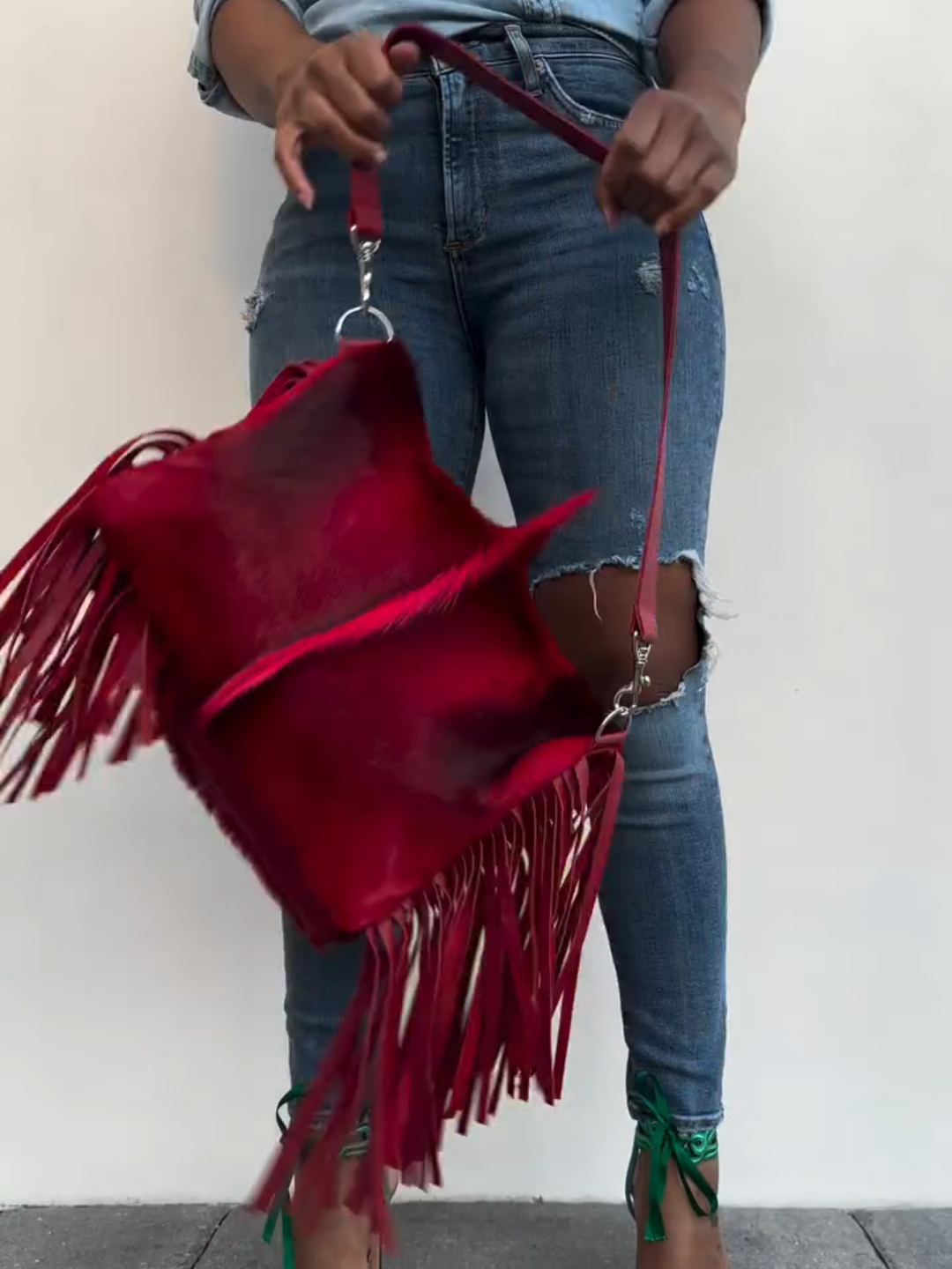 Red Fringe Fur Tote Bag