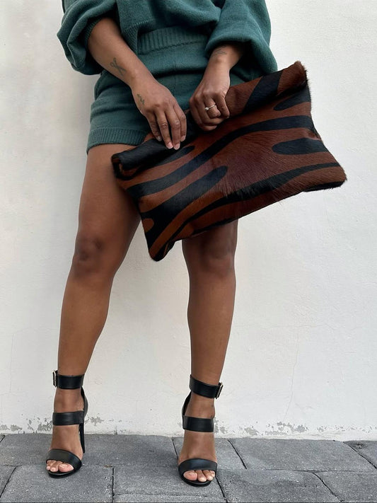 Brown Zebra - Print Fur Clutch