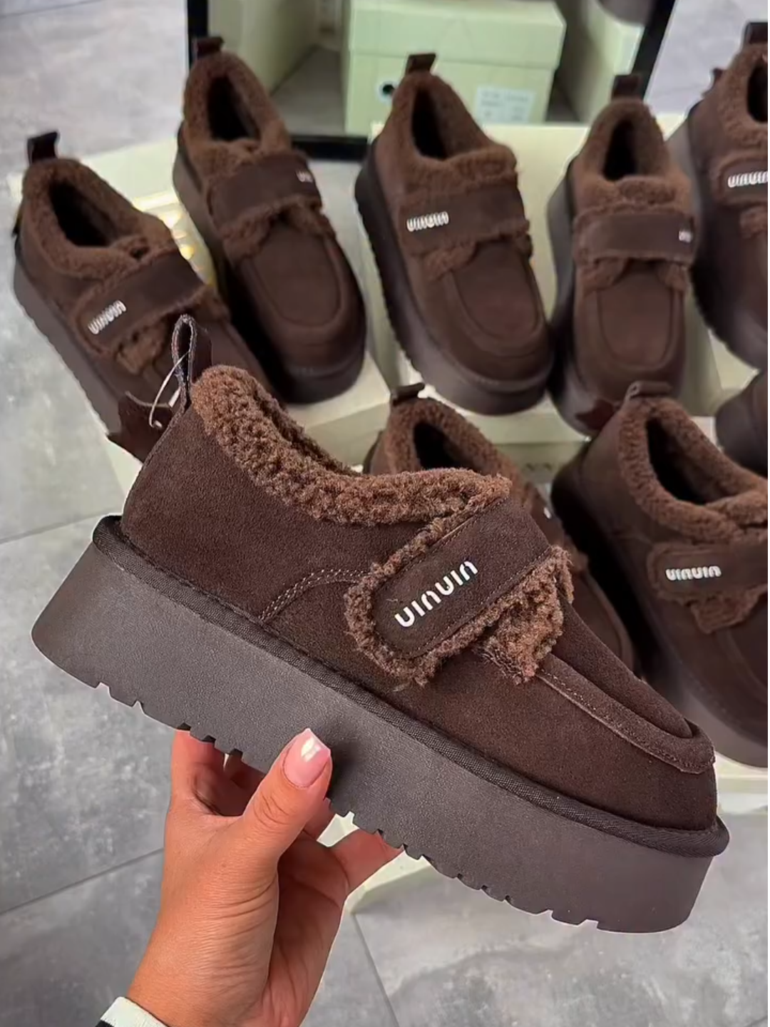 Brown Faux Fur - Lined Platform Loafers