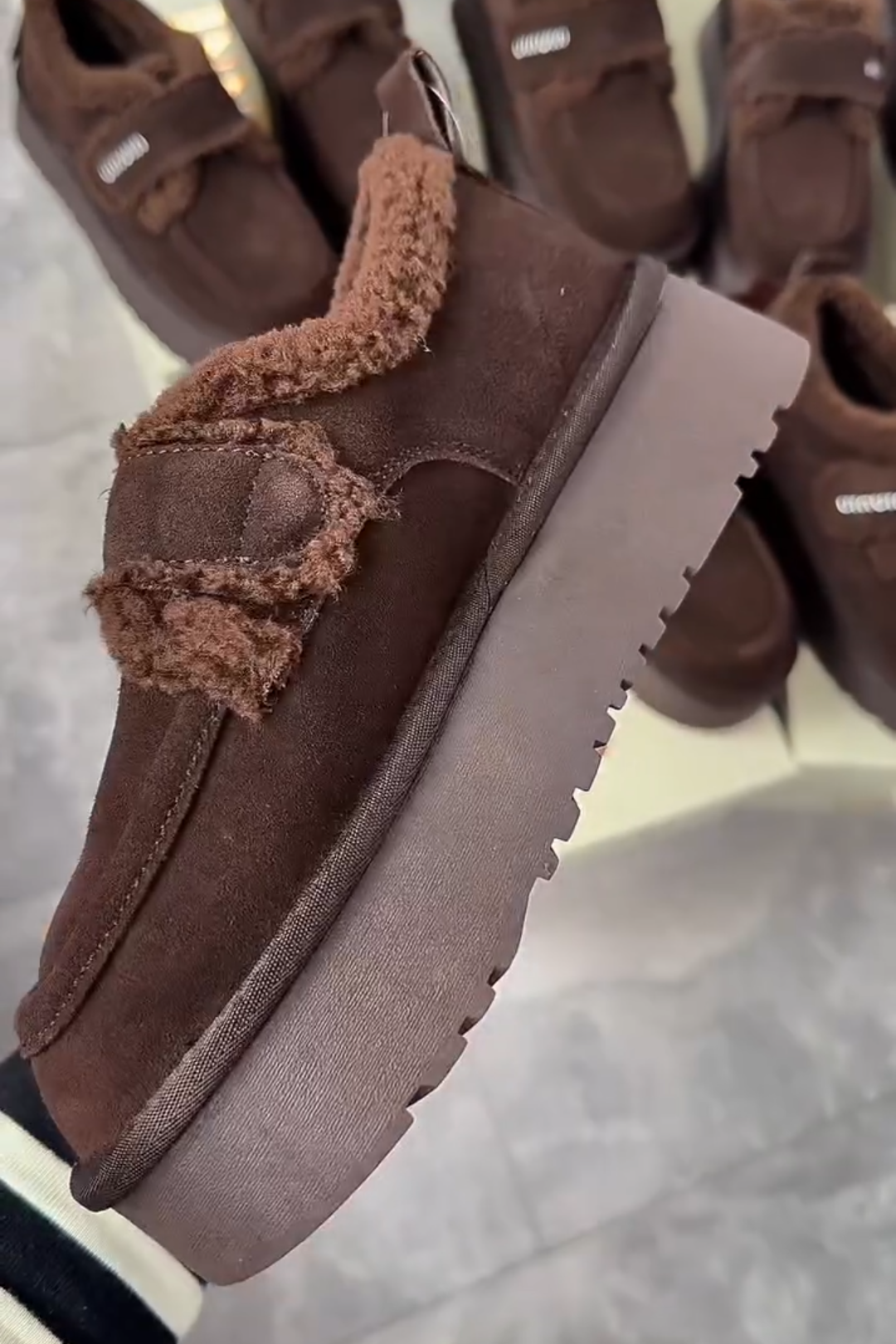 Brown Faux Fur - Lined Platform Loafers