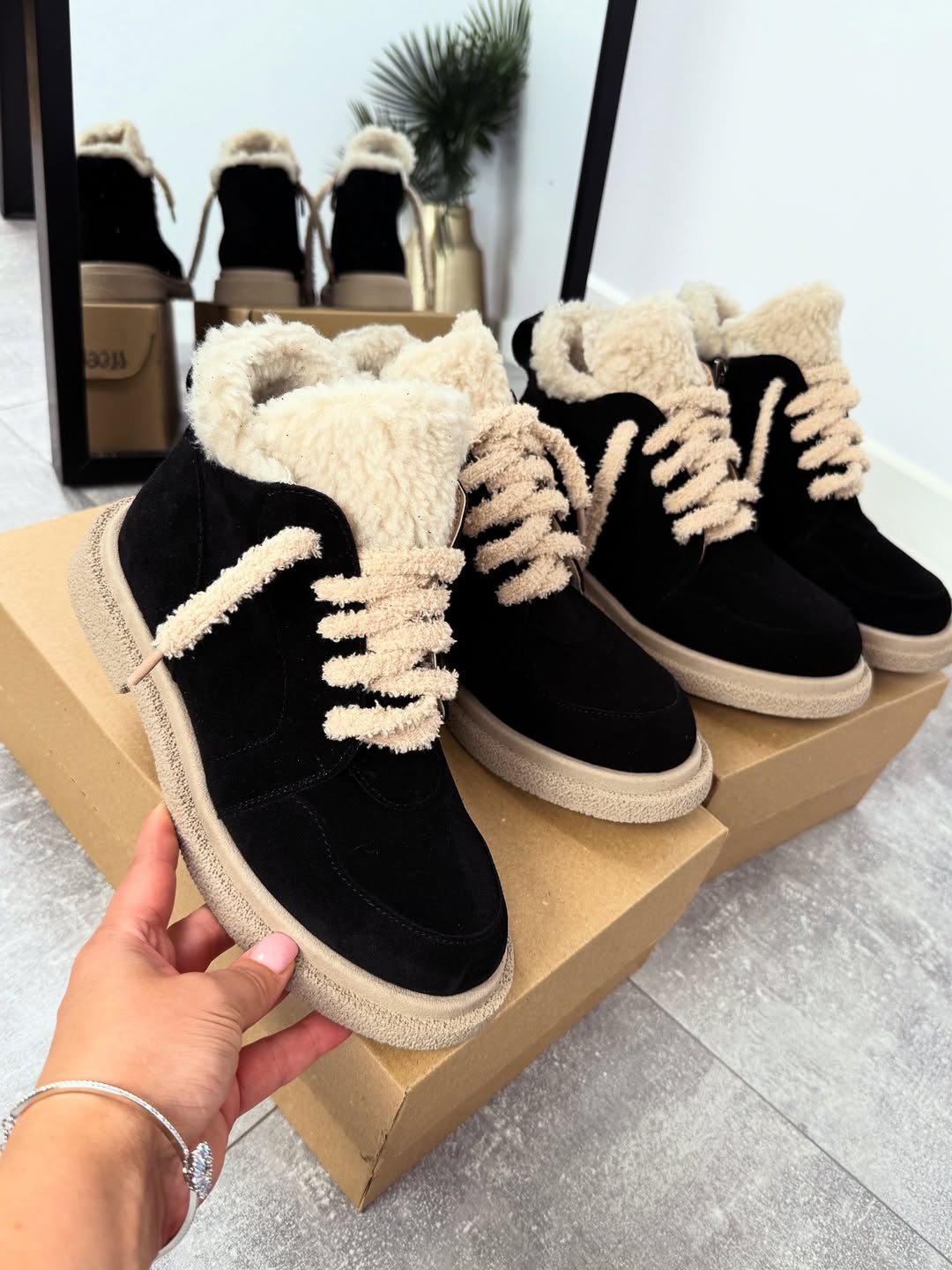 Faux Fur - Lined Suede Ankle Boots