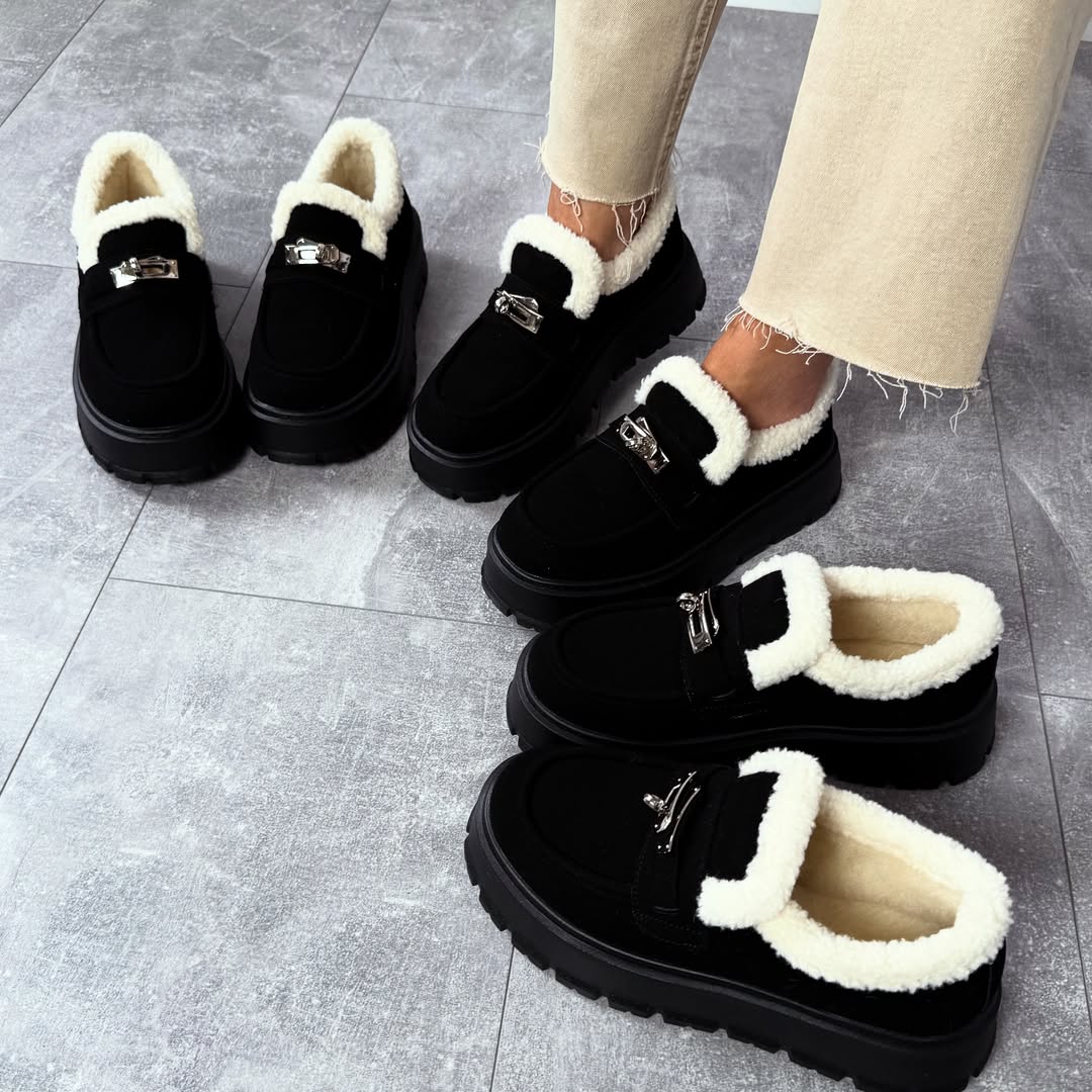 Faux Fur - Lined Buckle Platform Loafers