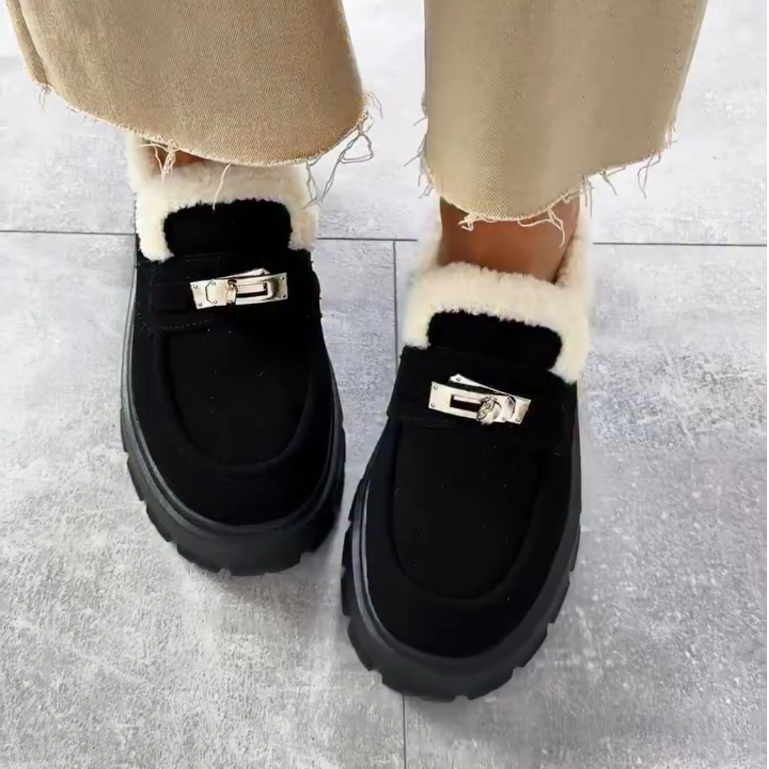 Faux Fur - Lined Buckle Platform Loafers