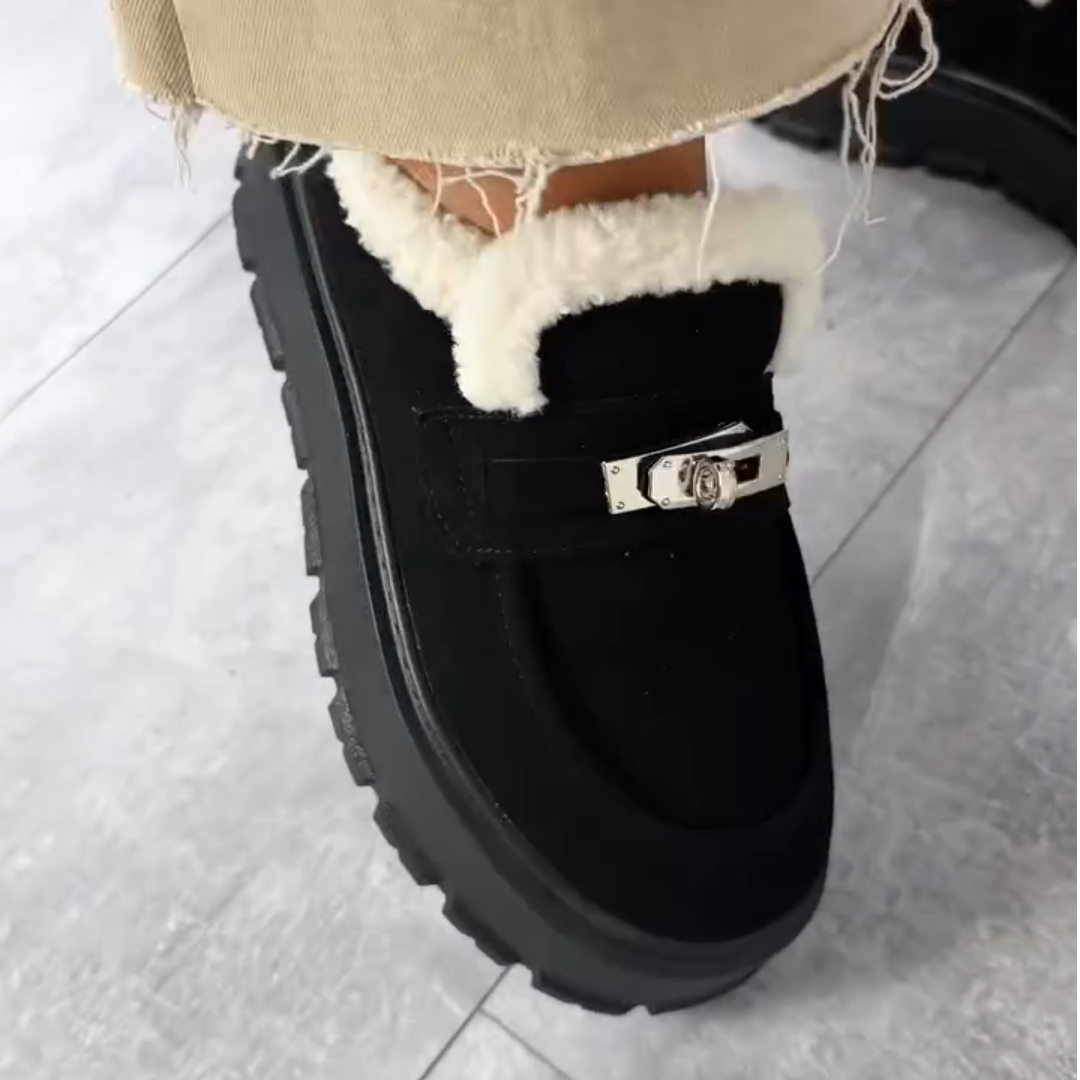Faux Fur - Lined Buckle Platform Loafers