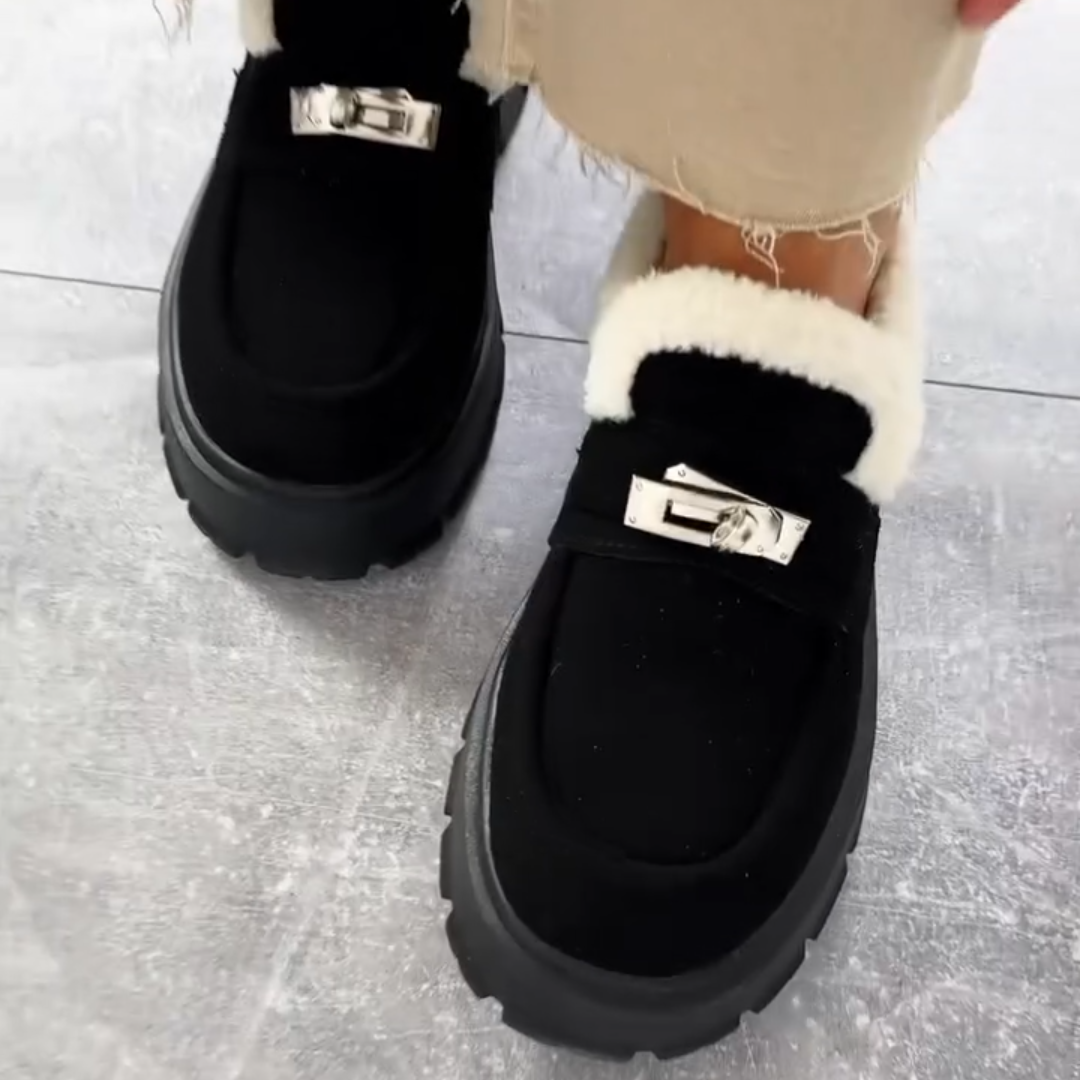 Faux Fur - Lined Buckle Platform Loafers