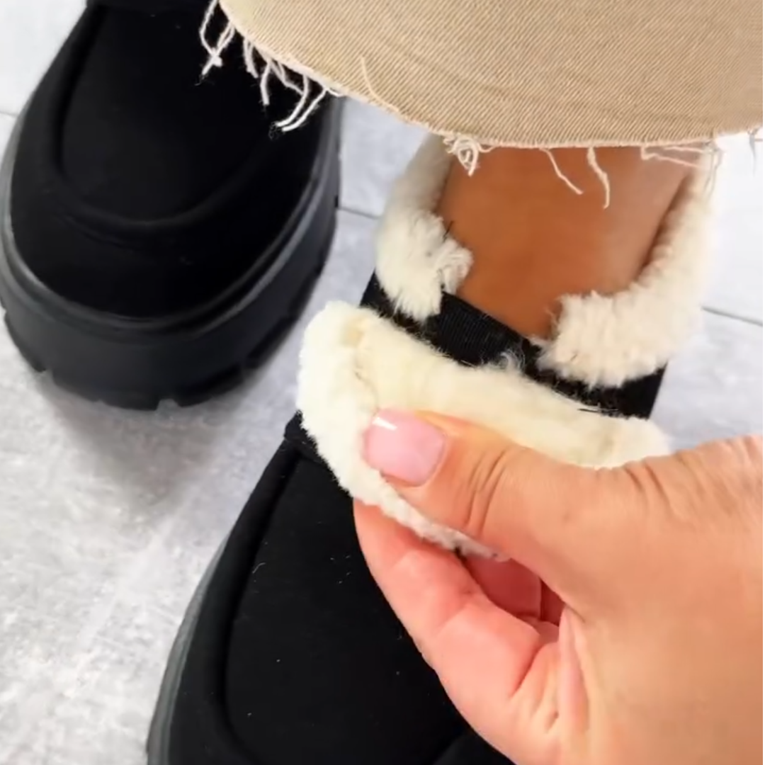 Faux Fur - Lined Buckle Platform Loafers