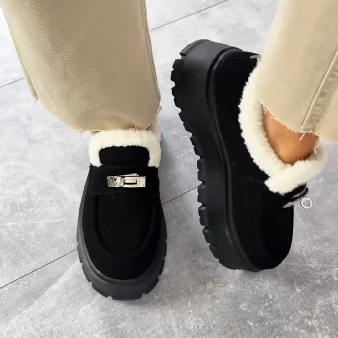 Faux Fur - Lined Buckle Platform Loafers