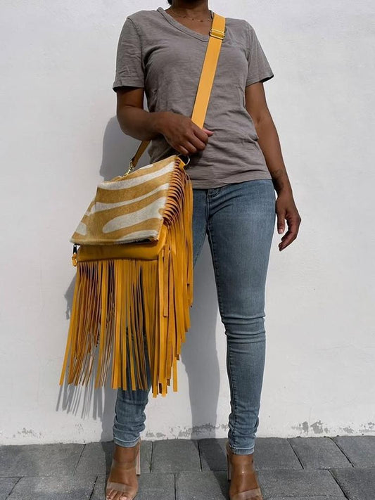 Yellow Fringe Crossbody Bag