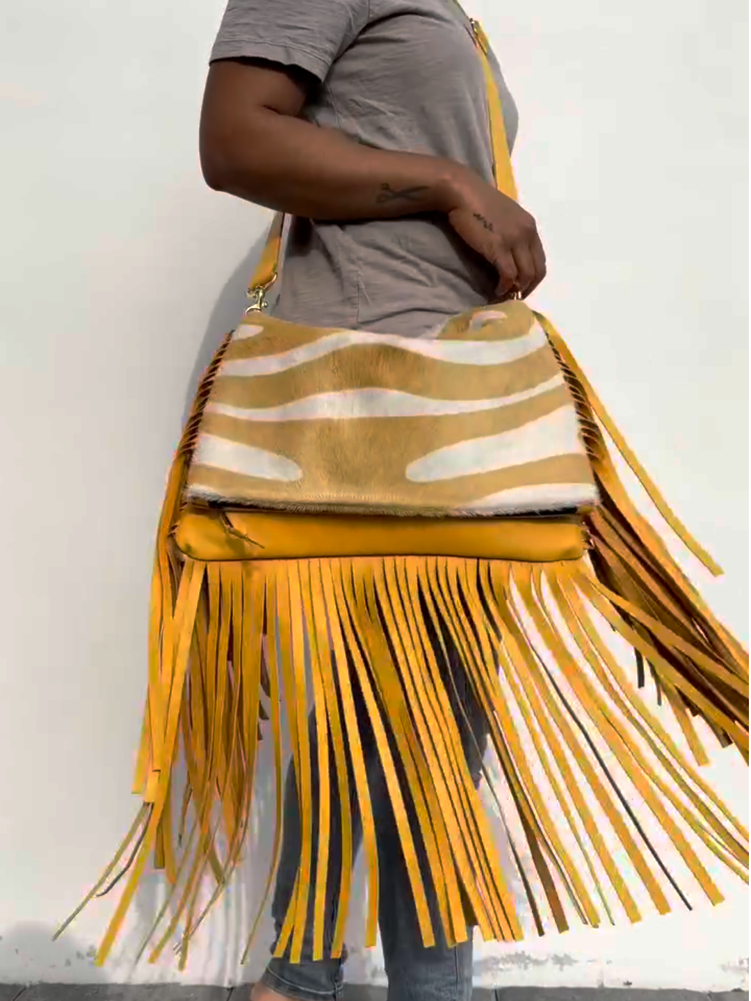 Yellow Fringe Crossbody Bag