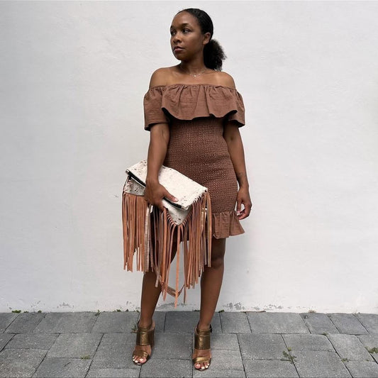 Snakeskin Fringe Crossbody Clutch
