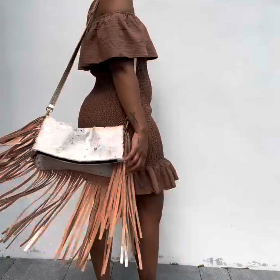 Snakeskin Fringe Crossbody Clutch
