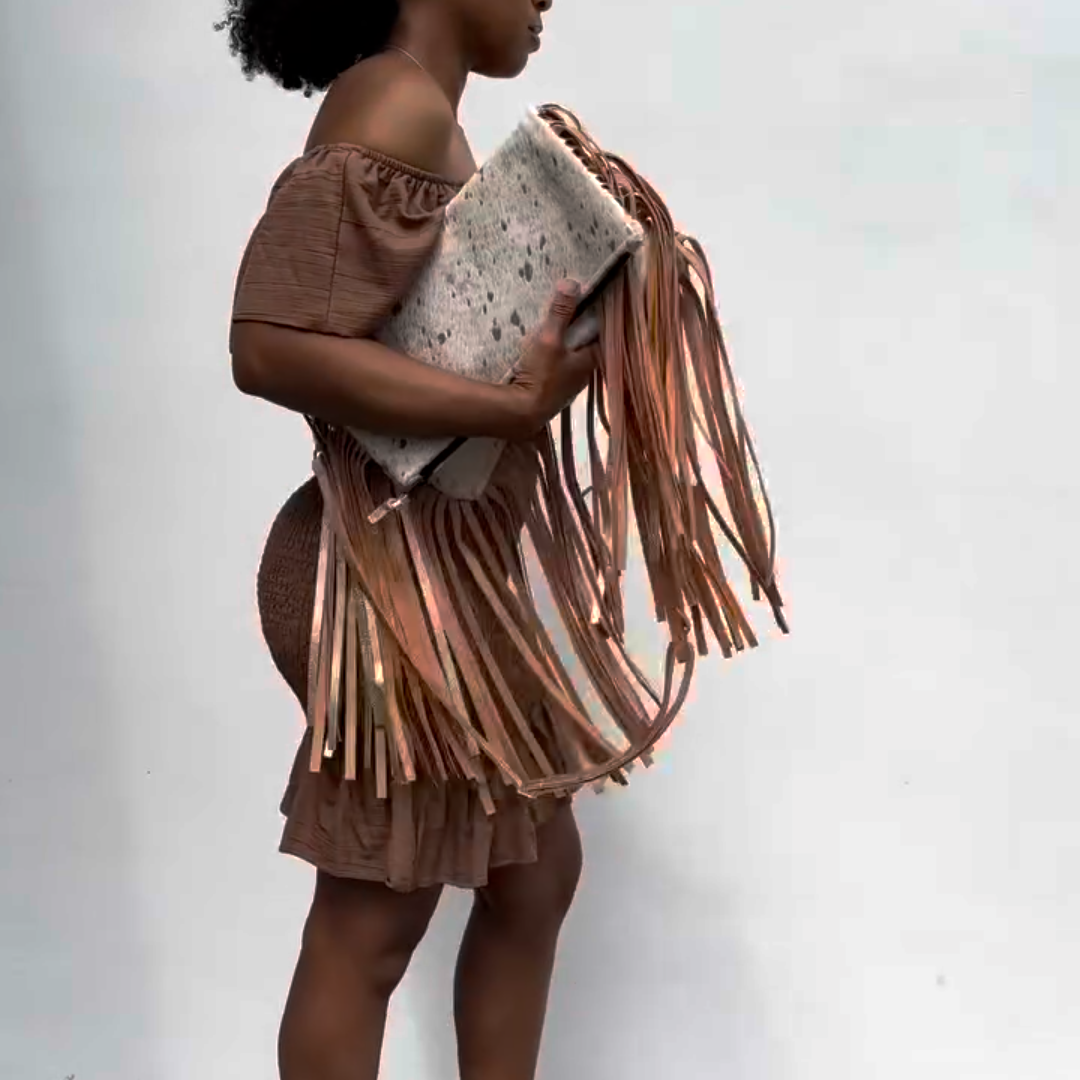 Snakeskin Fringe Crossbody Clutch
