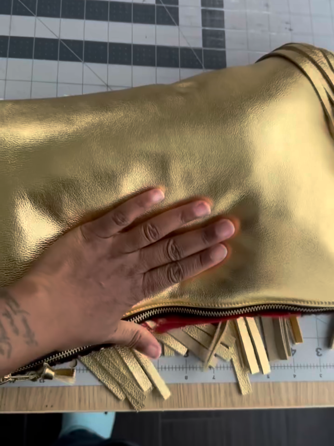 Gold Fringe Splatter Print Clutch