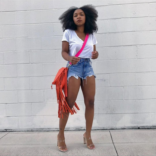 Bright Orange Fringe Crossbody Bag