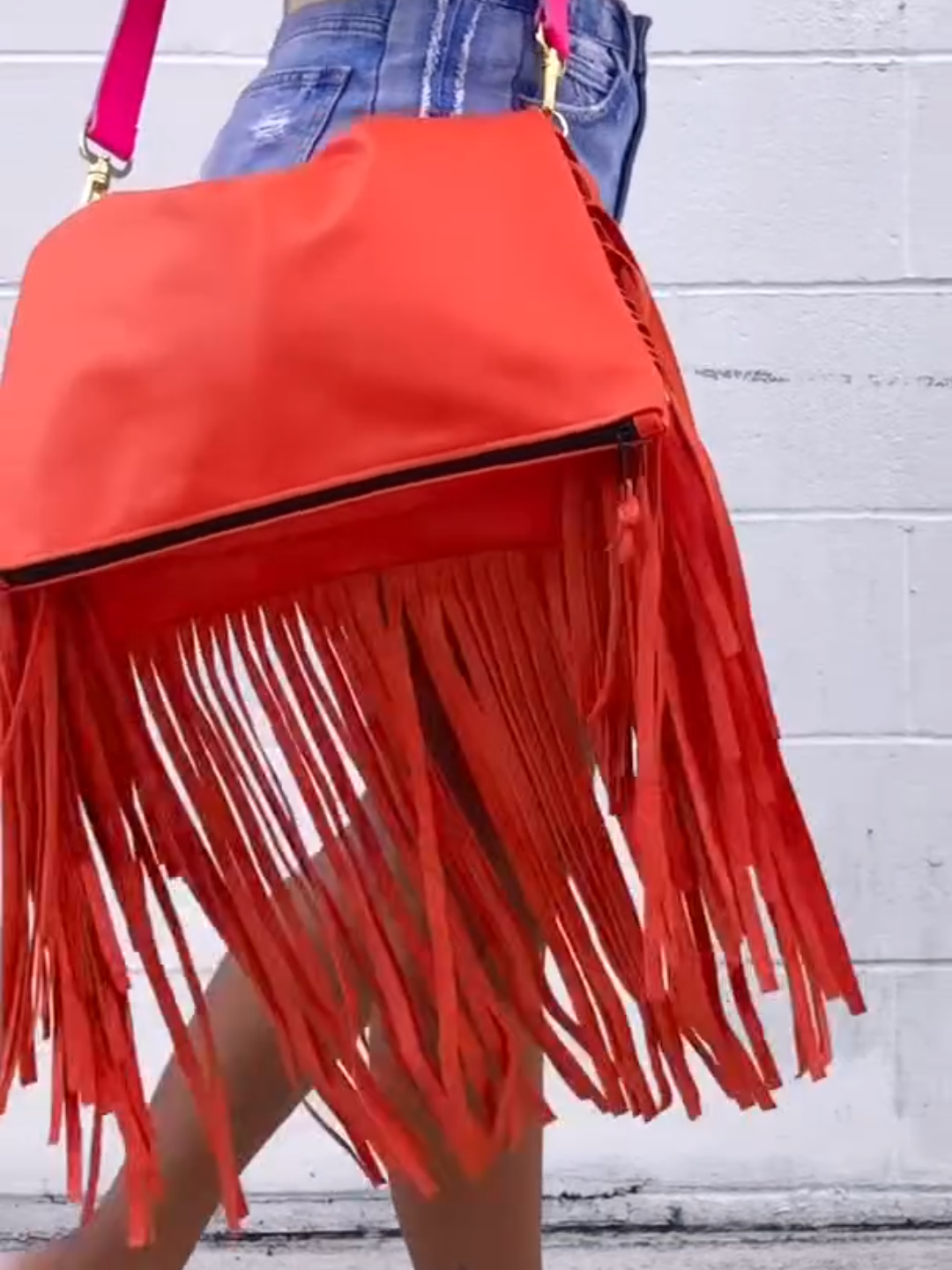 Bright Orange Fringe Crossbody Bag