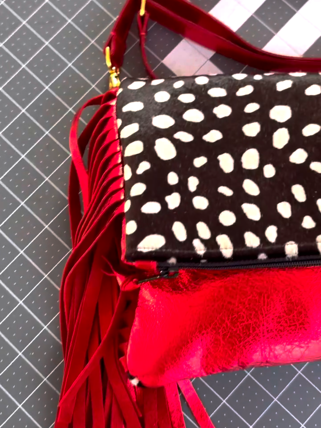 Polka Dot & Red Fringe Clutch Bag