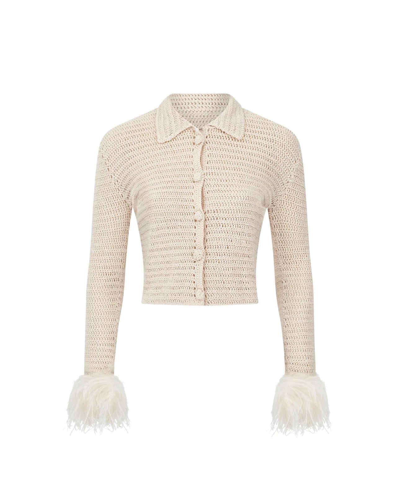 Feather - Trimmed Crochet Two - Piece Set