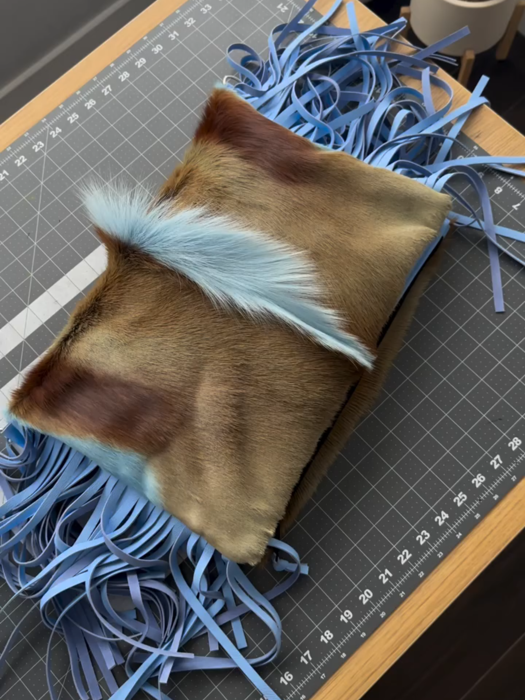 Fur & Blue Fringe Clutch Bag