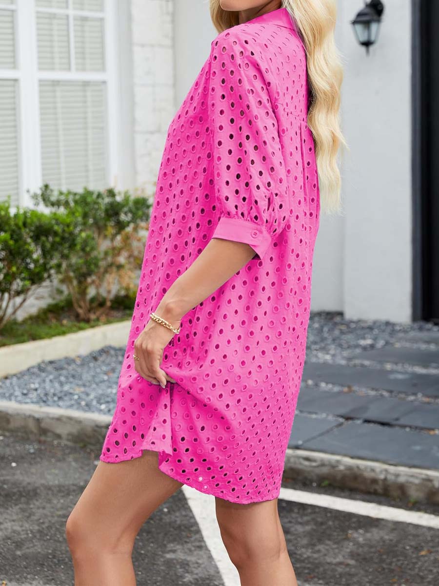 Eyelet Hollow Out Shirt Dress