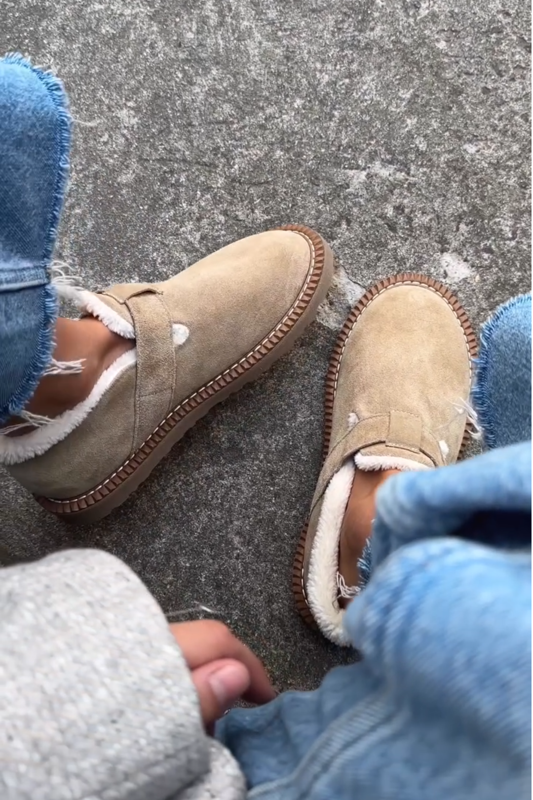 Beige Suede Faux Fur - Lined Loafers