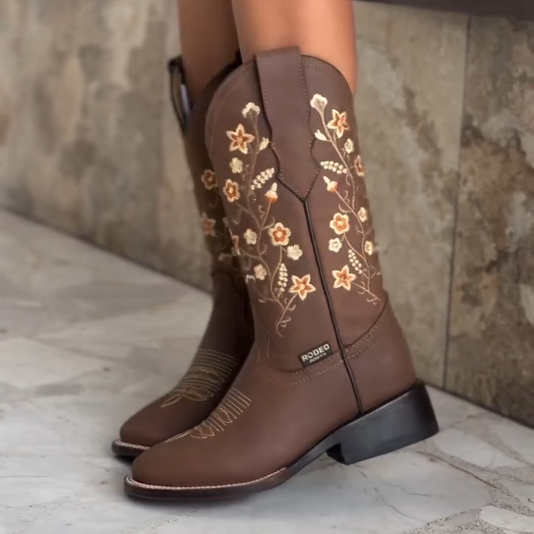 Brown Embroidered Western Cowboy Boots