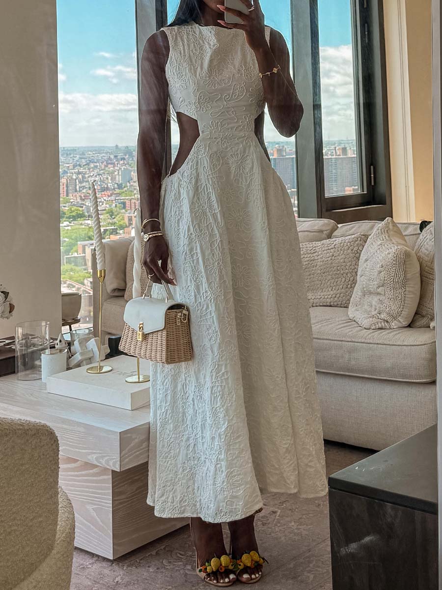 Embroidered Cut Out Midi Dress