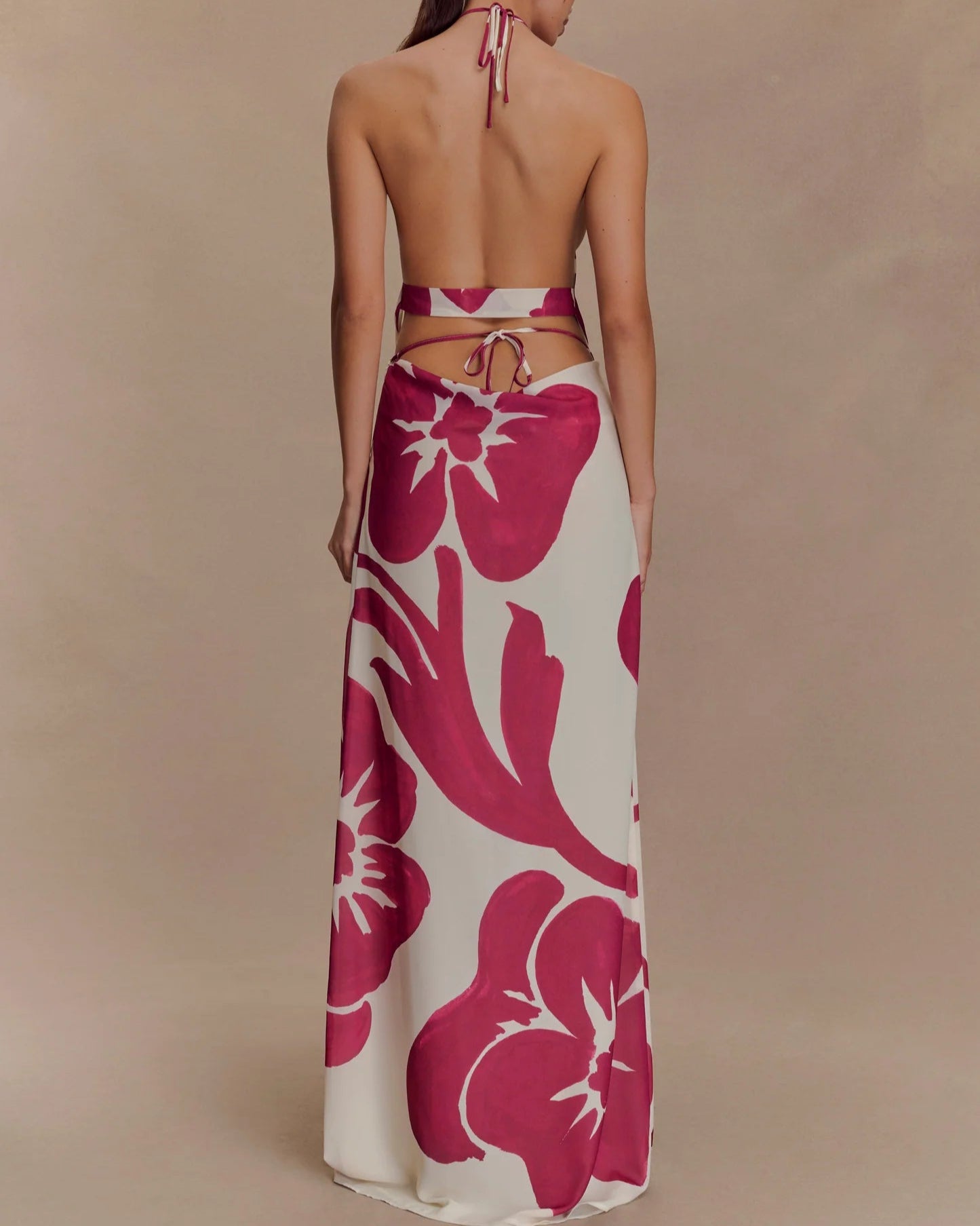 Floral Halter Neck Maxi Dress