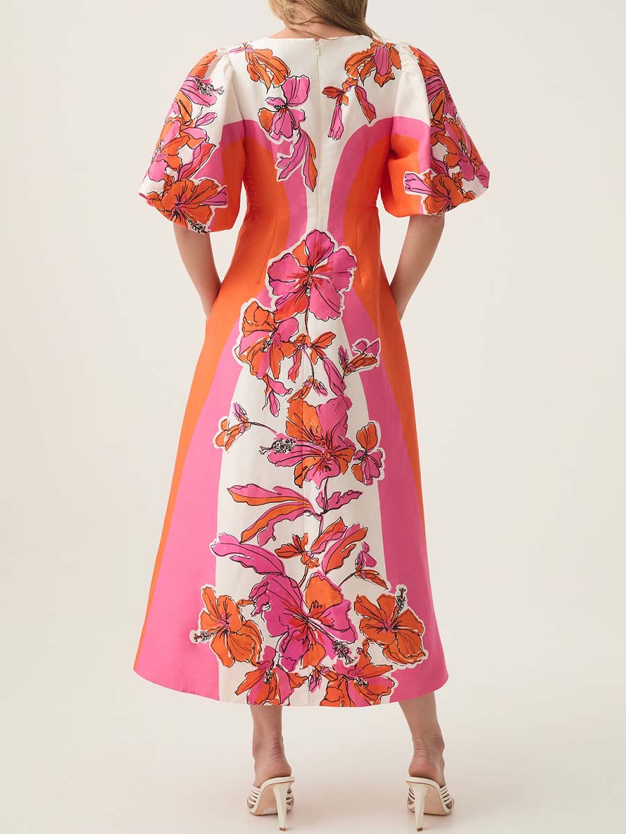 Floral Print Knotted Midi Dress